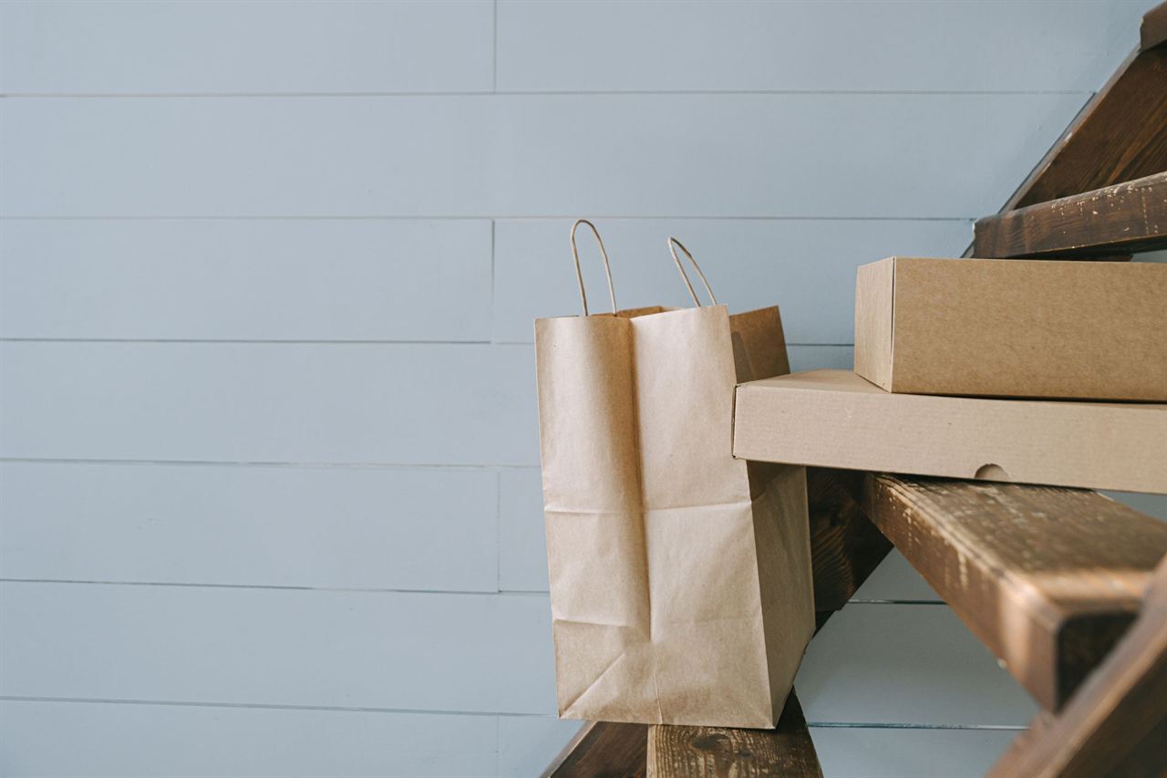 Packages and a paper bag ready for delivery