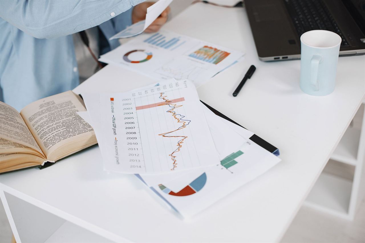 Charts arranged on a work desk